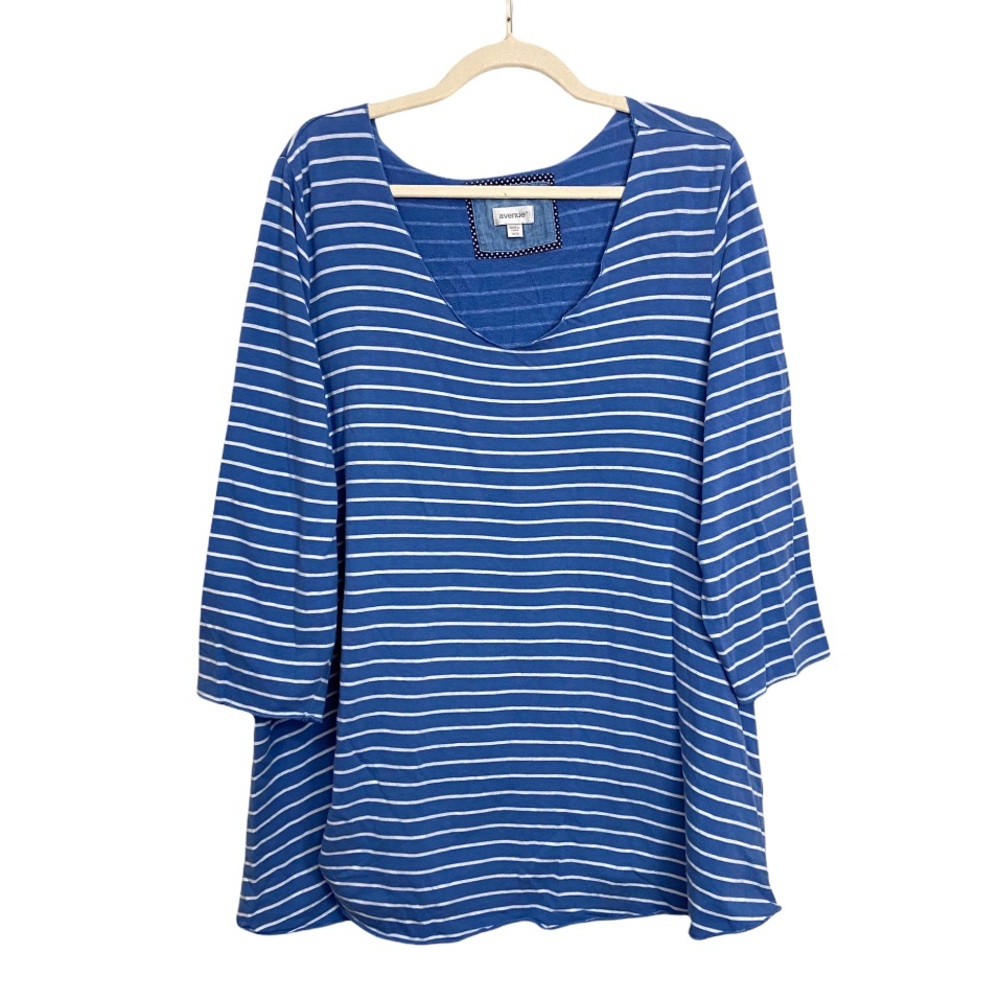 Avenue Women's Size 18/20 Blue White Striped Scoop Neck Top Blouse --PRETTY!!